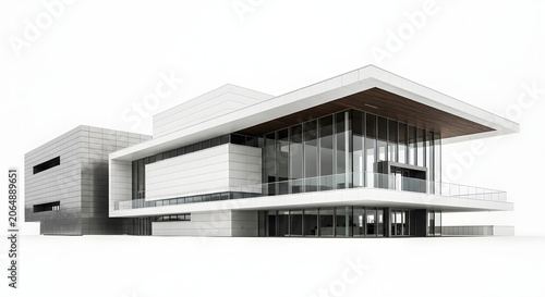 A sleek modern house with large windows and a flat roof stands prominently in an open landscape