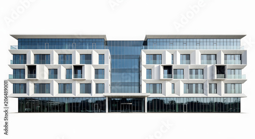 A modern multi-story building with balconies showcases architectural design and city lifestyle on a sunny day.