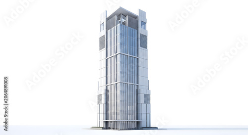 A sleek skyscraper stands tall in a modern cityscape with glass and steel exterior