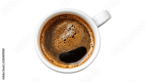 Canvastavla Top view of a cup of fresh black coffee with crema isolated on transparent backg