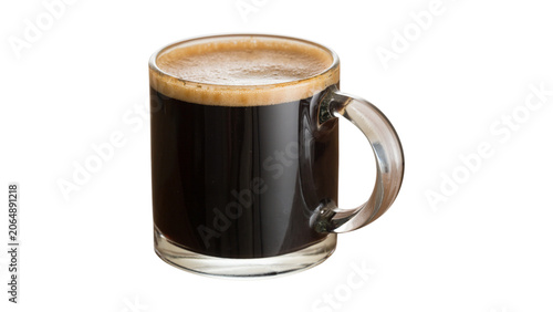 Tableau sur toile Glass mug of black coffee with crema isolated on transparent background