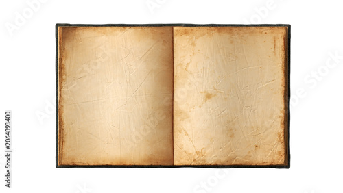 Konstfotografi Open old vintage book with blank textured pages isolated on transparent backgrou