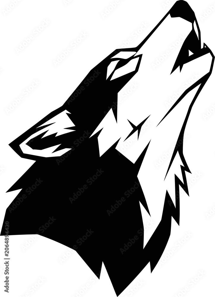 Ταπετσαρία Wolf howling silhouette against a stark white background symbolizing wildness an