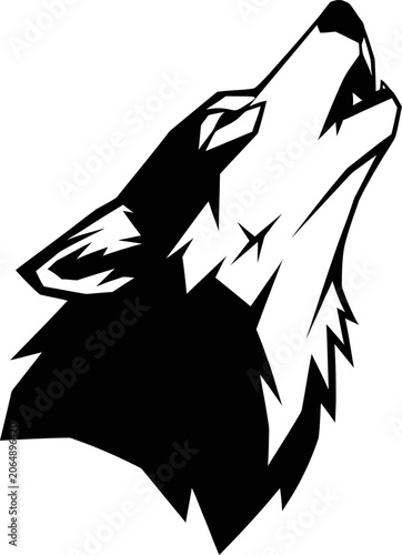 Εκτύπωση καμβά Wolf howling silhouette against a stark white background symbolizing wildness an