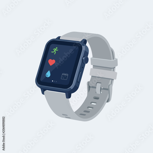 A modern smartwatch displaying fitness tracking icons