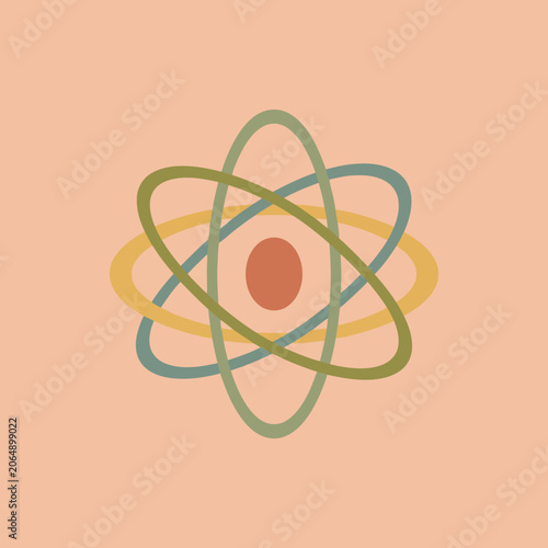 A colorful abstract atom symbol on a soft peach background