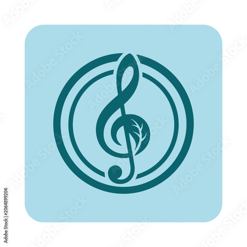 A teal musical treble clef icon on a light blue background