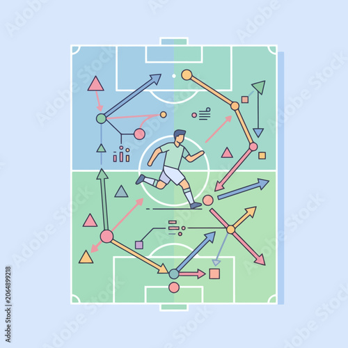 A digital illustration of a player on a sports field diagram