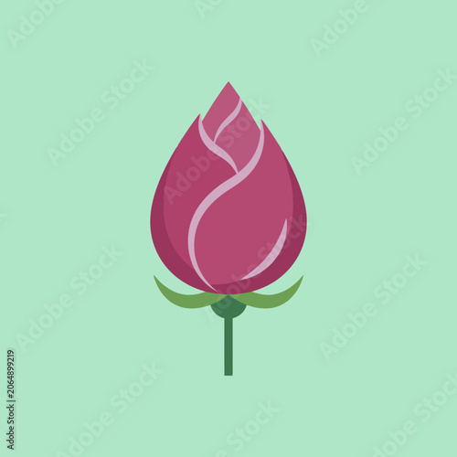 A simple flat vector illustration of a single pink rosebud