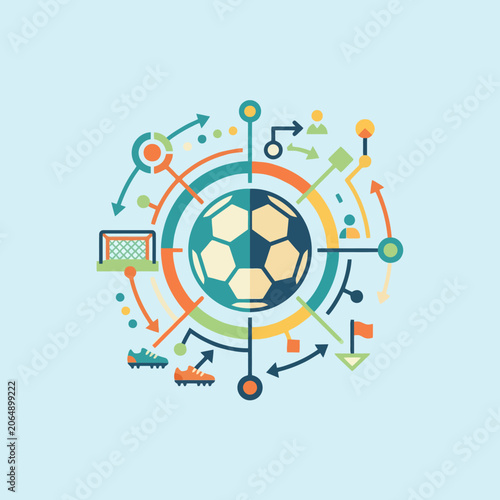 A flat vector illustration of a soccer ball and sports icons