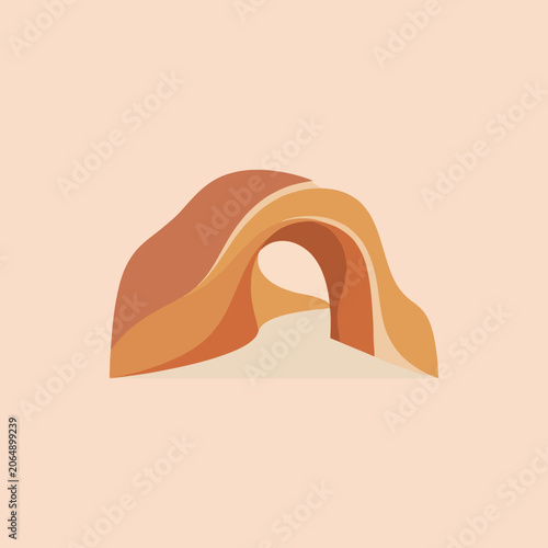 A minimalist illustration of a curved stone archway in desert tones