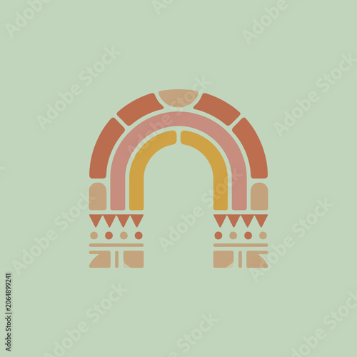 A minimalist graphic illustration of a stylized geometric rainbow