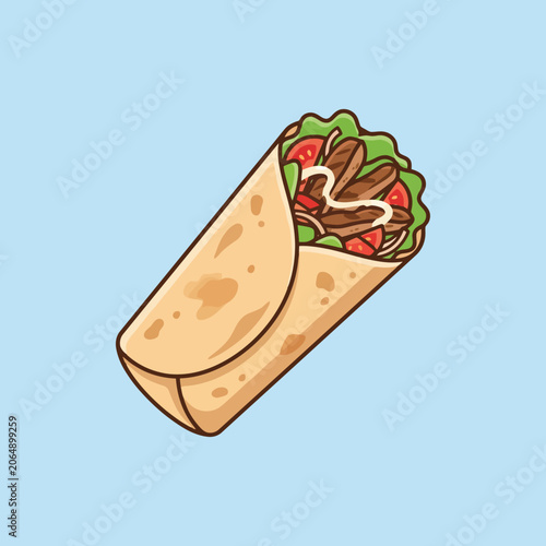 A delicious fresh wrap filled with grilled meat and vegetables