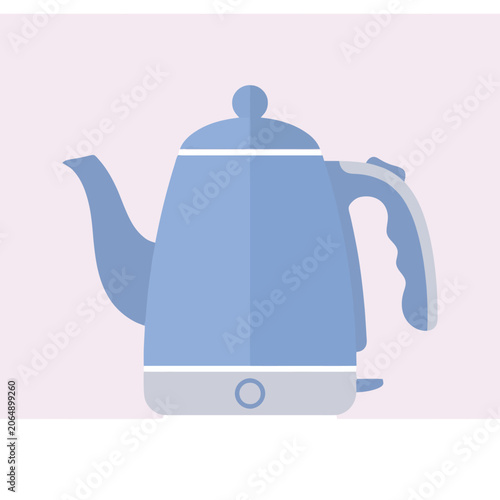 A simple blue electric kettle illustration on a light background