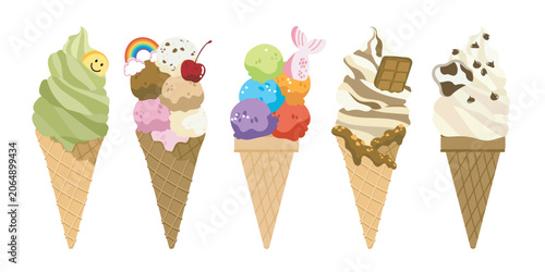 Ice Cream Cone Collection Vector Illustration