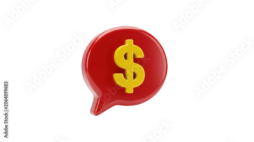3d render of a red speech bubble with a yellow dollar sign inside isolated on transparent background