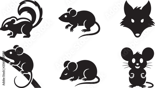 Woodland Animal Silhouette Icon Set Vector Illustration