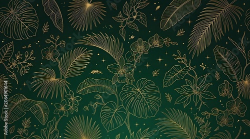 Dark Botanical Jungle Seamless Pattern with Floral Elements