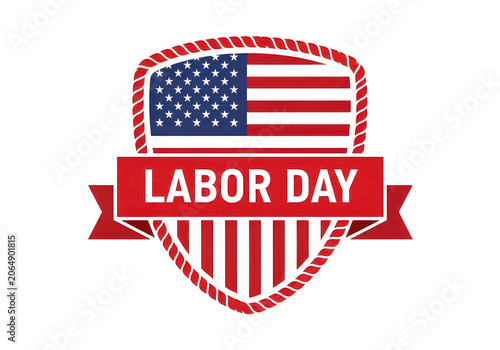 Labor day badge with american flag and shield design PNG isolated on transparent background