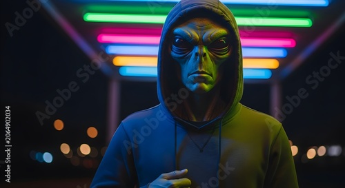 Cyberpunk Hooded Character Neon Portrait
