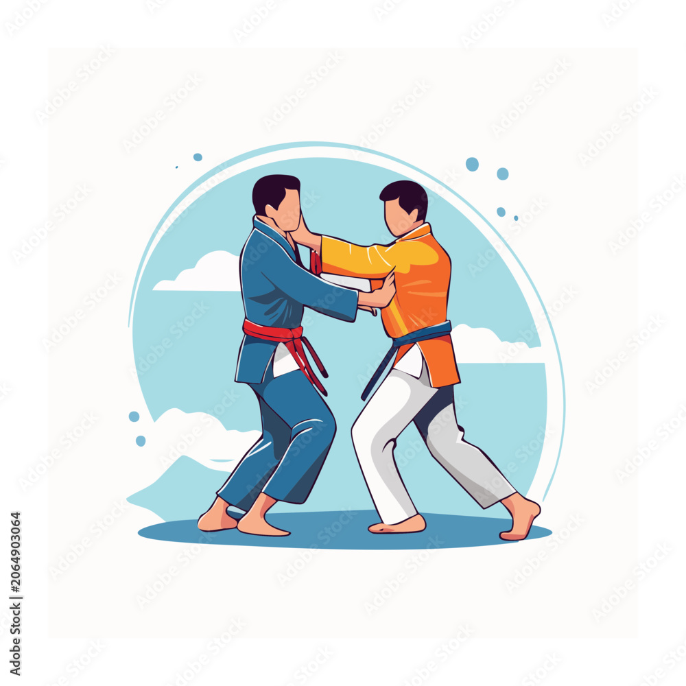 Fototapeta premium Karate fighters in action, flat vector illustration