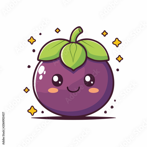 Cute Kawaii Mangosteen Character with Sparkles