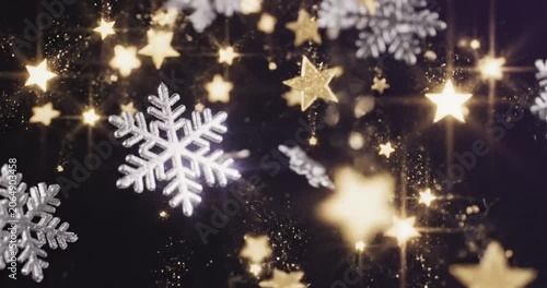Sparkling snowflakes and shimmering stars create a festive atmosphere for winter celebrations