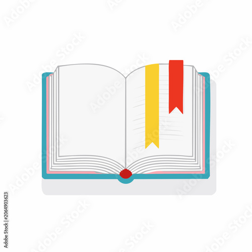 Open Book with Yellow and Red Bookmarks