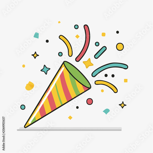 Party Popper Exploding with Confetti and Stars