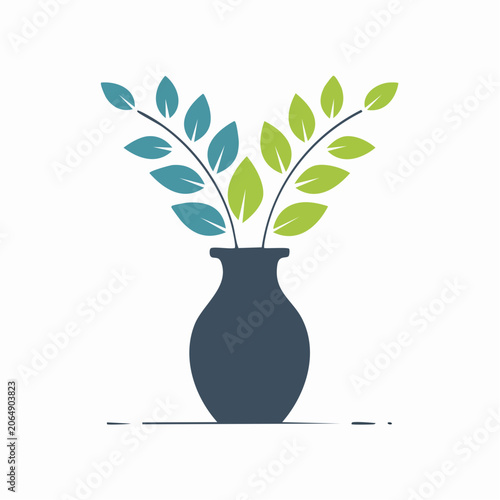 Vase with Green and Blue Leaves