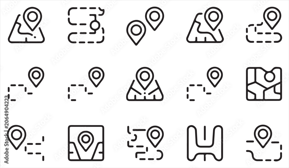 Fototapeta premium Hand Drawn Map Navigation Collection Featuring Direction Tracking and Geolocation Icons