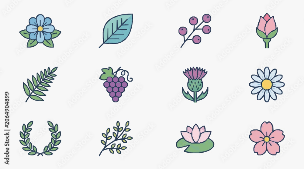 Obraz premium Illustrated Floral Symbols Collection.