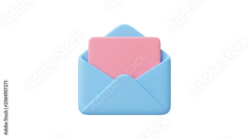 3d render of an open blue envelope with a pink letter inside isolated on transparent background