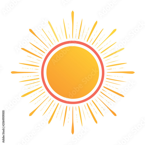 Flat design sun icon with rays on transparent background