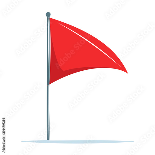 Red signal flag on a pole, flat design illustration