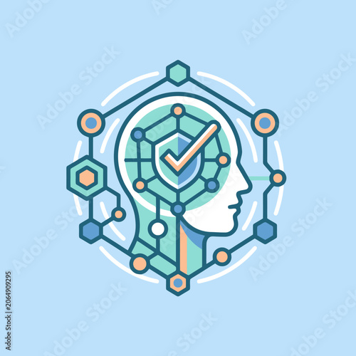 A digital illustration of a human head with network connections