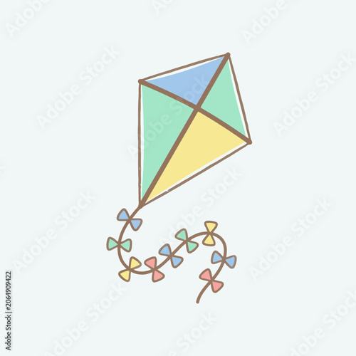 A colorful kite illustration with a long tail on light background