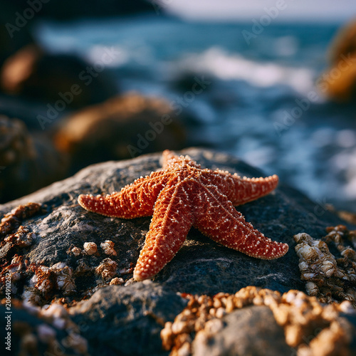 Close Up of Starfish on Coastal Rocks, Marine Life Concept