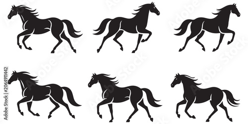 Tableau sur toile Horse Vector Set in Different Poses Isolated Farm Animal Silhouette Collection