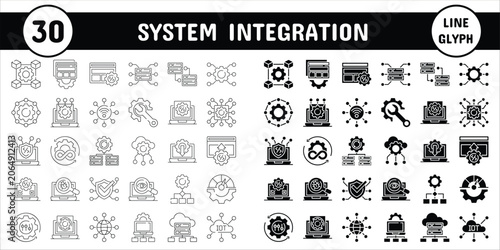 Принти на полотні System Integration Line Glyph Vector Illustration Icon Sticker Set Design Materi