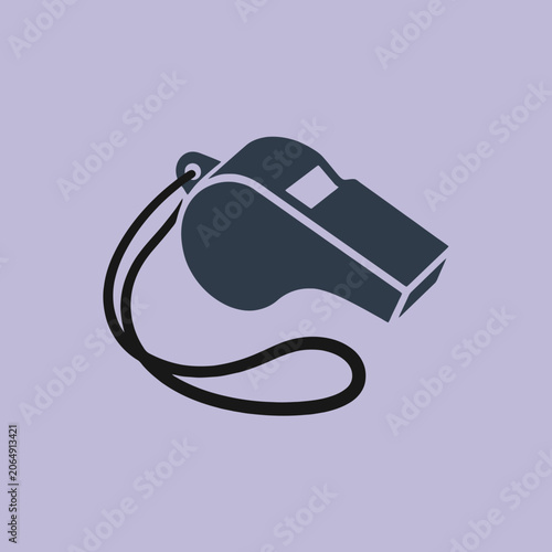 Minimalist dark grey whistle icon on a light purple background