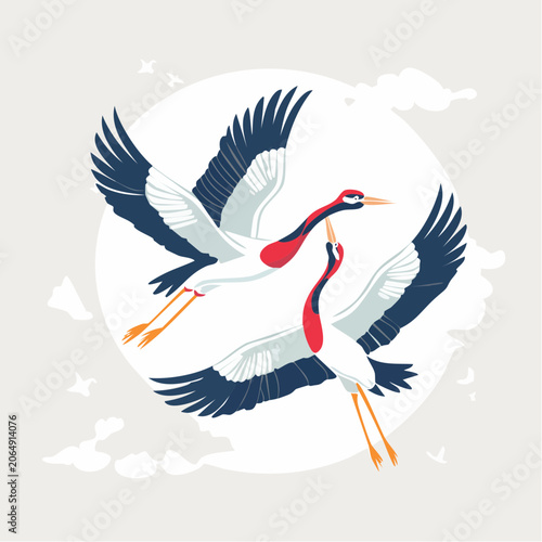 Two Cranes Flying in Circle