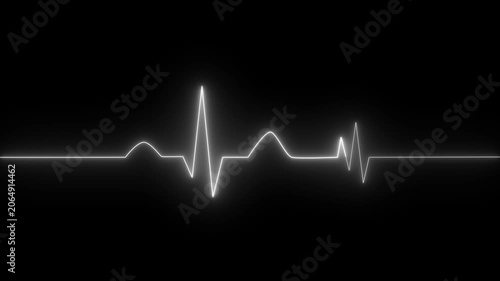 White neon electrocardiogram line on a black background abstract beat