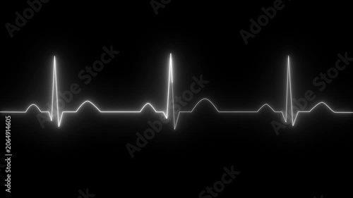 White Neon Electrocardiogram Line on Black Background stock image