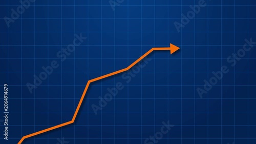 Orange upward trending line graph arrow on a dark blue grid background chart