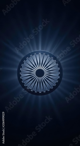 Ashoka Chakra Glowing in Dark Blue Background.