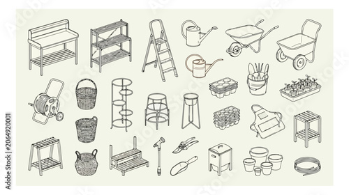 Quadro su tela Minimalist garden tool icons set, isometric gardening equipment vector collectio