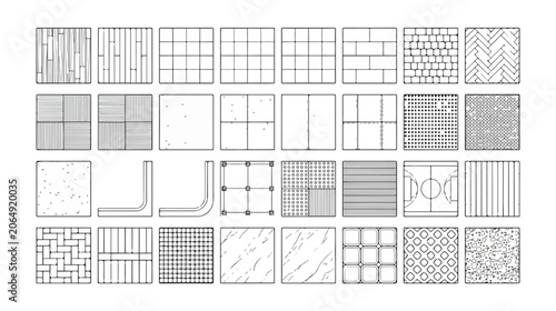 Bild auf Leinwand Architectural floor pattern icons set, 32 vector line symbols for interior desig