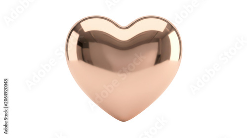 3d render of a shiny rose gold metallic heart shape isolated on transparent background