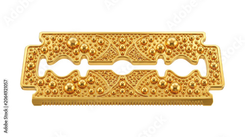 Golden razor blade with decorative spheres isolated on transparent background